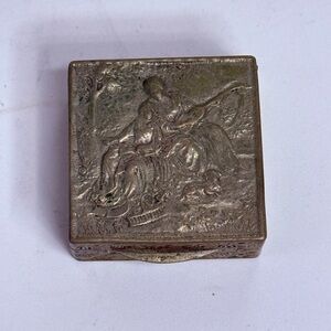 vintage metal trinket/jewelry snuff  box embossed repoussé scene mid century